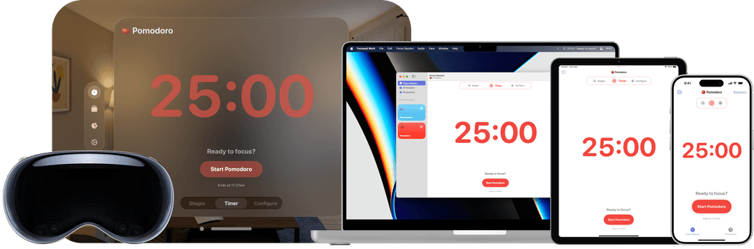Focused Work on Apple Vision Pro, MacBook, iPad and iPhone